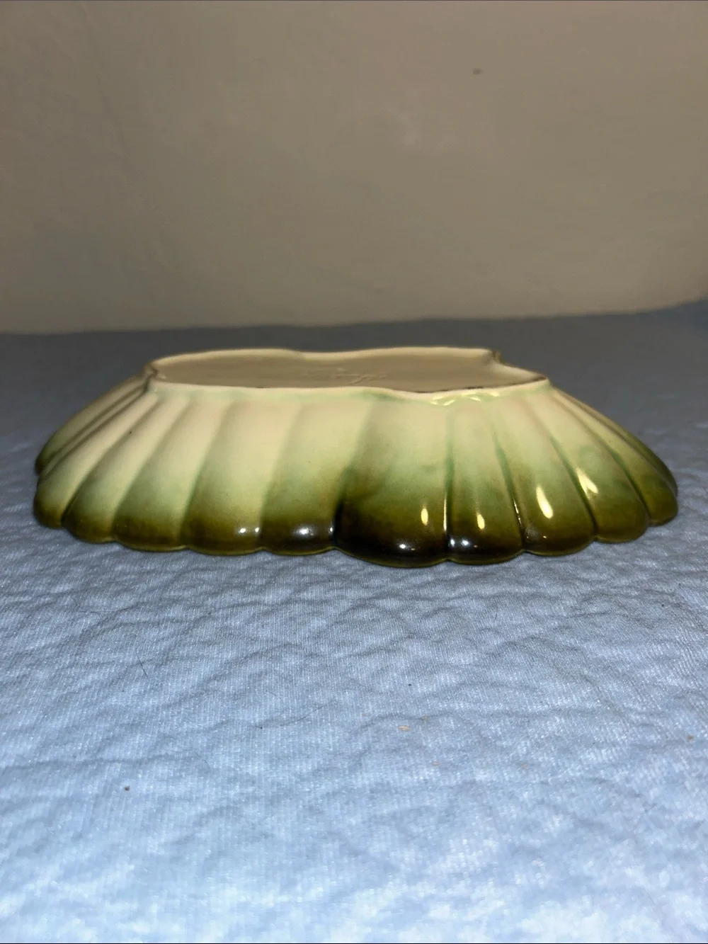Mid-Century Modern Green/Brown Ombre Ceramic Leaf or Floral serving dish